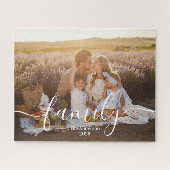Custom Family Photo – Personalized Last Name  Jigsaw Puzzle (Horizontal)