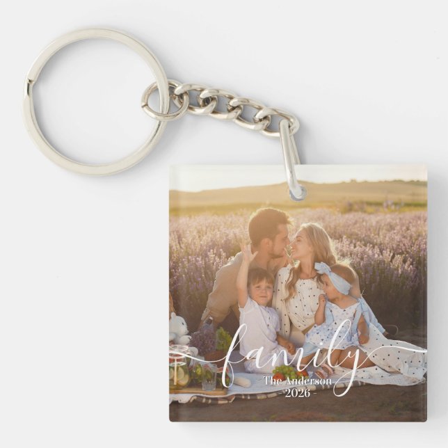 Custom Family Photo - Personalized Last Name  Keychain (Front)