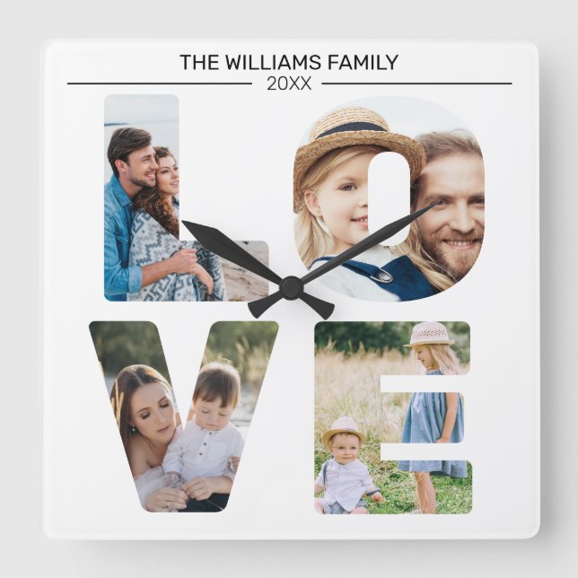 Custom Family Photo Personalized Love Collage Square Wall Clock (Front)