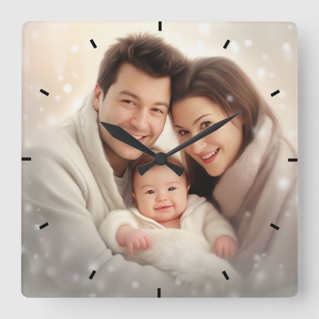 Custom Family Photo Personalized Wall Clock (Front)