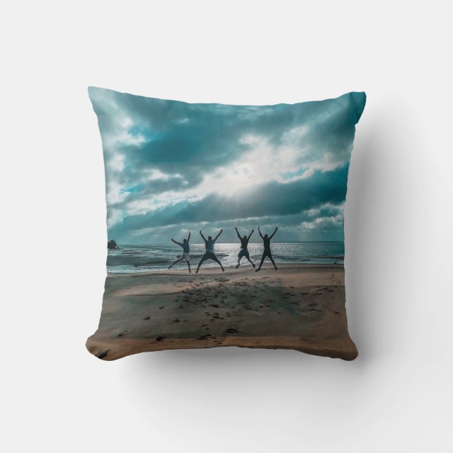 Custom Family Photo Personalized Wall Clock Throw Pillow (Front)