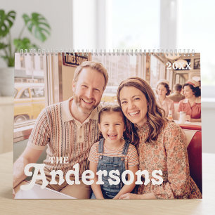 Custom Family Photo Retro Groovy Typography Calendar