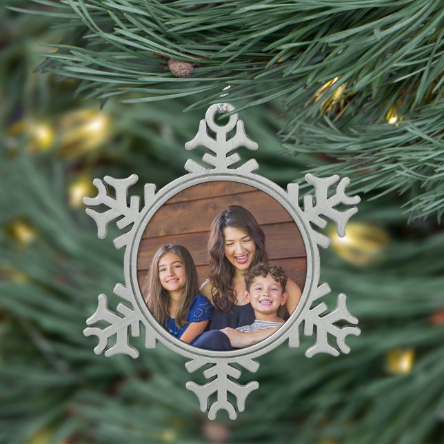 Custom Family Photo Snowflake Pewter Christmas Ornament (Creator Uploaded)