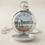 Custom family photo travel vacation text pocket watch<br><div class="desc">Add your own favourite photo from a summer vacation,  travel,  kids,  girlfriend/boyfriend or pet.  Black numbers.  Template for your text,  black letters.  A great gift or keepsake from your travels or honeymoon.</div>