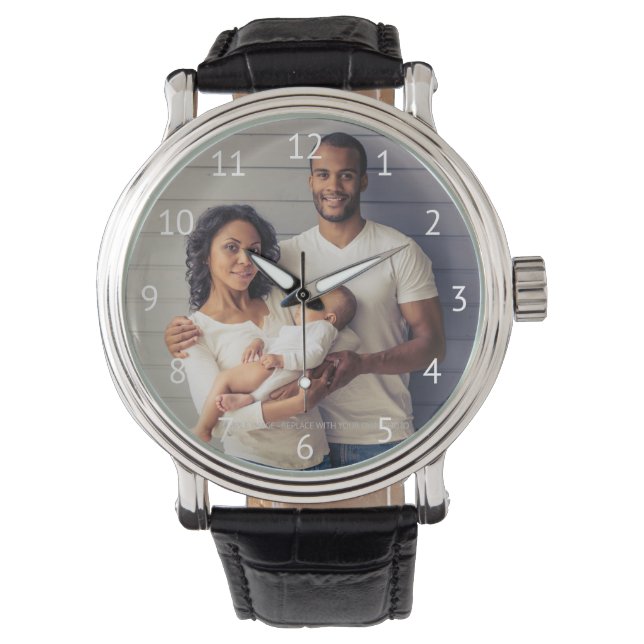 Custom Family Photo White Numbers Watch (Front)