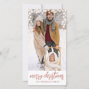 Custom Family Photo Winter Snow Glowing Lights Holiday Card