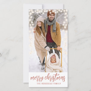 Custom Family Photo Winter Snow Glowing Lights Holiday Card