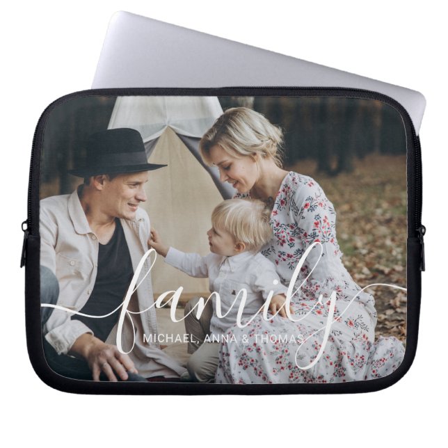 Custom family photo with custom name laptop sleeve (Front)