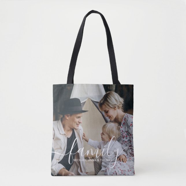 Custom family photo with custom name tote bag (Front)