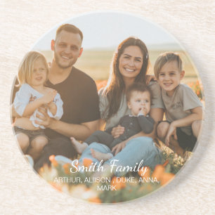 Custom family photo with custom names coaster