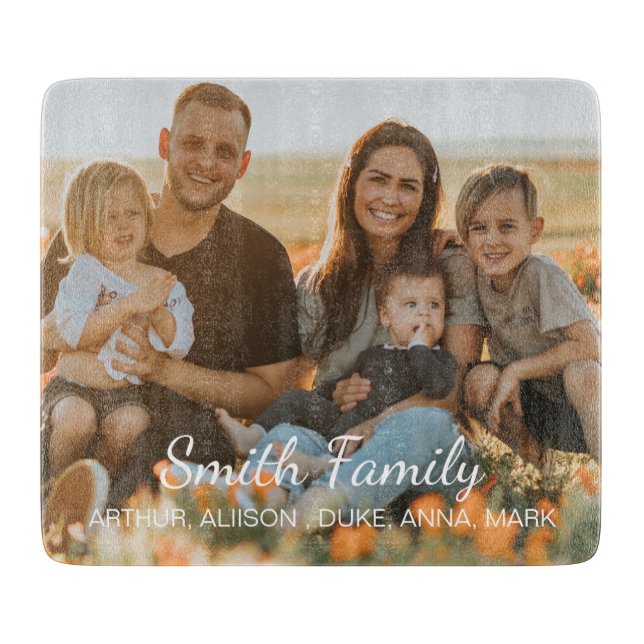 Custom family photo with custom names    cutting board (Front)