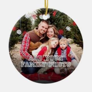 Custom Family photo with quote Christmas Ceramic Ornament