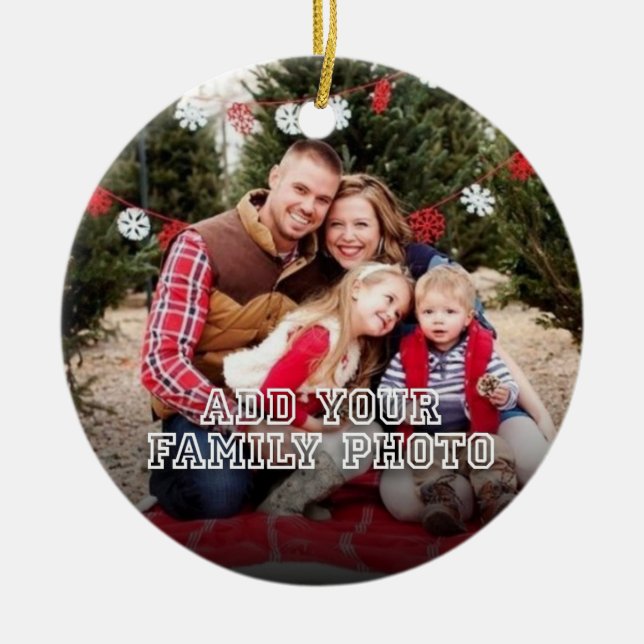 Custom Family photo with quote Christmas Ceramic Ornament (Front)