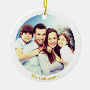 Custom Family Photo with White Frame Personalized Ceramic Ornament