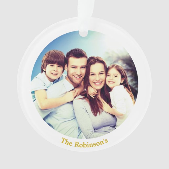 Custom Family Photo with White Frame Personalized Ornament (Front)
