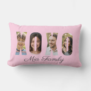 Custom Family Photo XOXO Pink Valentine’s Day Lumbar Pillow