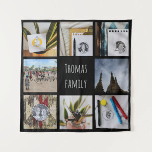 Custom Family Photos and Name Instagram Collage Tapestry