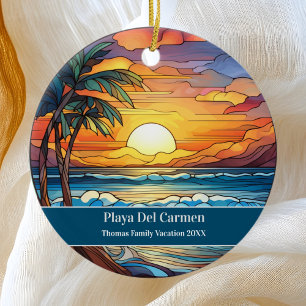 Custom Family Playa Del Carmen Beach Vacation Ceramic Ornament