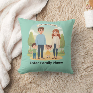 Custom Family Portrait Our Tribe Our Love Throw Pillow
