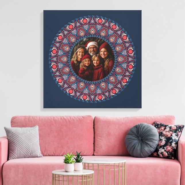 Custom Family Portrait Russet Christmas Mandala Canvas Print (Insitu(LivingRoom))
