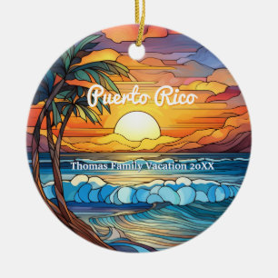 Custom Family Puerto Rico Trip Faux Stained Glass Ceramic Ornament