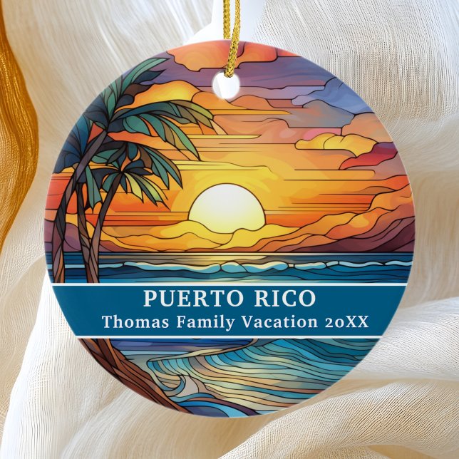 Custom Family Puerto Rico Trip Faux Stained Glass Ceramic Ornament (Creator Uploaded)