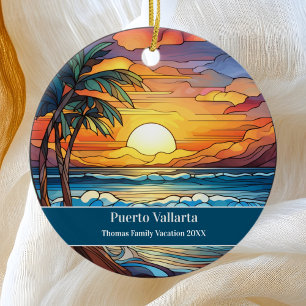 Custom Family Puerto Vallarta Beach Vacation Ceramic Ornament
