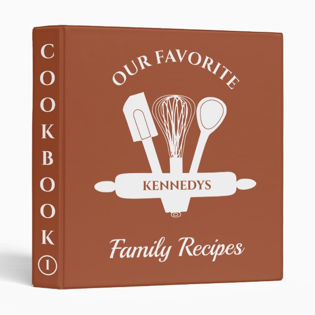 Custom Family Recipe Personalized Cookbook Brown  Binder (Front/Spine)