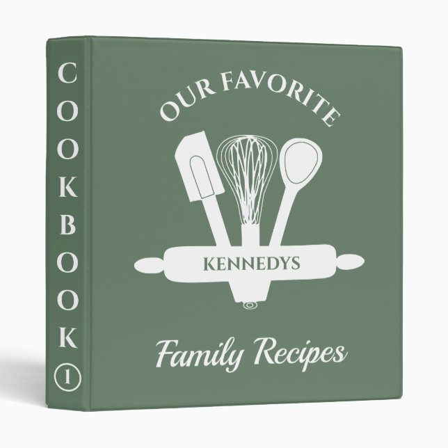 Custom Family Recipe Personalized Cookbook Green  Binder (Front/Spine)