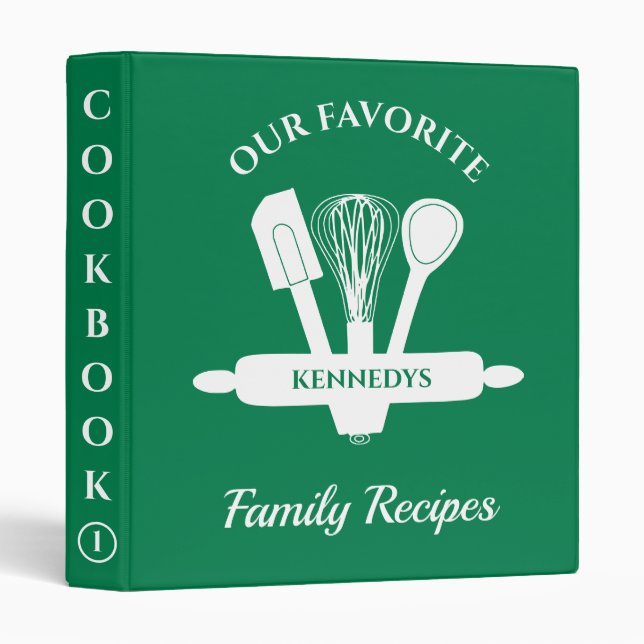 Custom Family Recipe Personalized Cookbook Green Binder (Front/Spine)