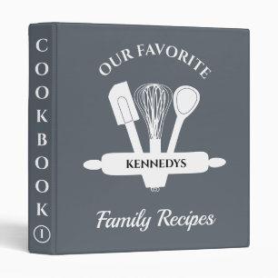 Custom Family Recipe Personalized Cookbook Grey Binder