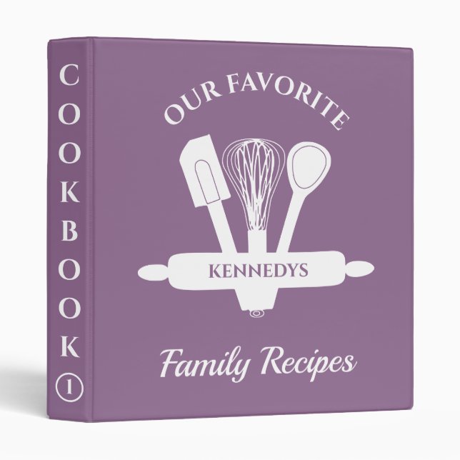 Custom Family Recipe Personalized Cookbook Purple Binder (Front/Spine)