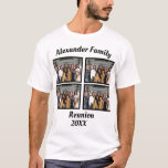 Custom Family Reunion 4 Photo T-Shirt<br><div class="desc">Custom Family Reunion 4 Photo T-Shirt.Celebrate your Family Reunion with this modern t-shirt featuring a "Family Reunion" caption in black contemporary fonts. Easily customize this t-shirt with photos of the family, the year by editing the template fields. This t-shirt is part of our "Family Reunion Matching T-Shirts" with many coordinating...</div>