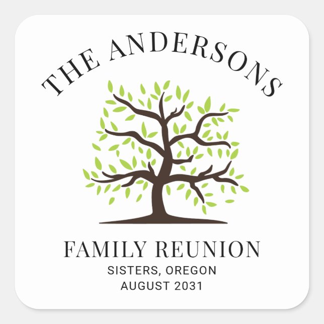 Custom Family Reunion Genealogy Tree Square Sticker (Front)