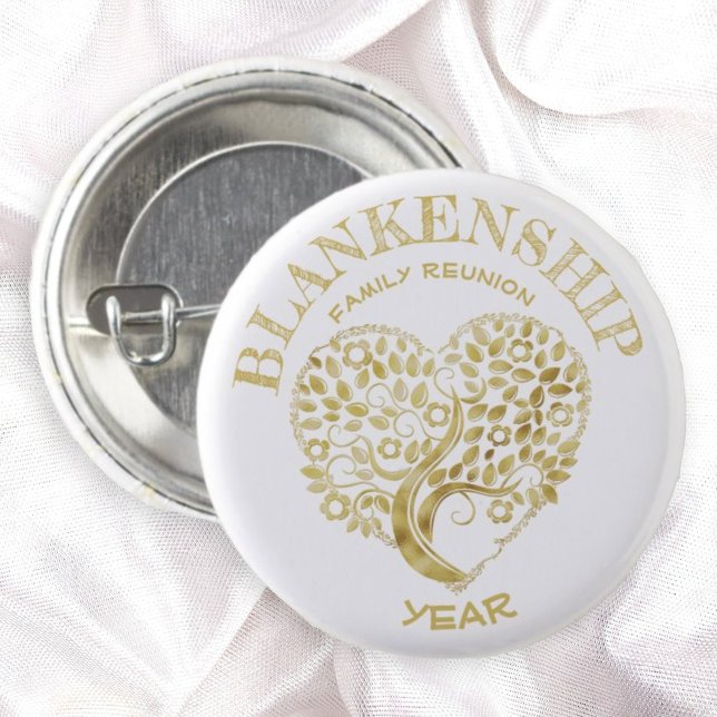 Custom Family Reunion Gold Heart Shaped Tree 1 Inch Round Button (Creator Uploaded)