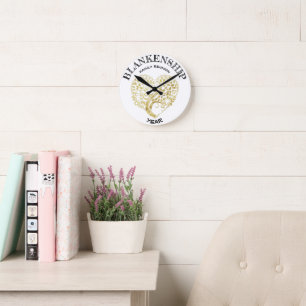 Custom Family Reunion Gold Heart Tree Keepsake Round Clock