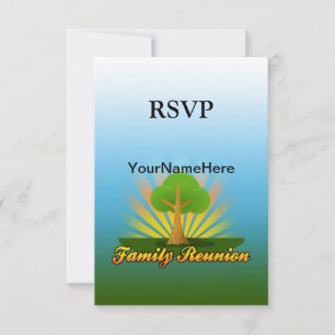 Custom Family Reunion, Green Tree with Sun Rays RSVP Card