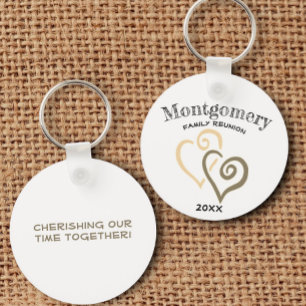 Custom Family Reunion Khaki Tan Linked Heart Keychain