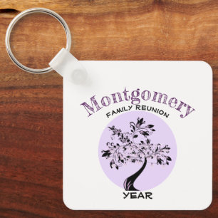 Custom Family Reunion Name Purple Tree Keepsake Keychain
