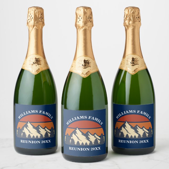 Custom Family Reunion Party Blue Mountain Sunset Sparkling Wine Label (Bottles)