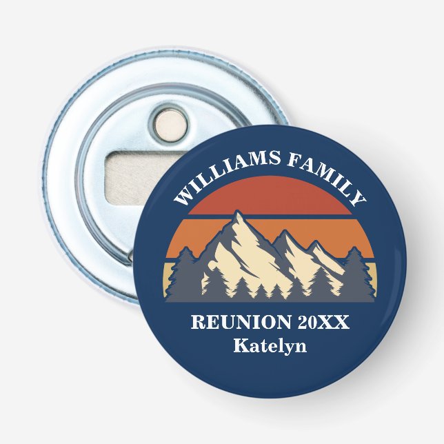 Custom Family Reunion Party Mountain Sunset Bottle Opener (Front)