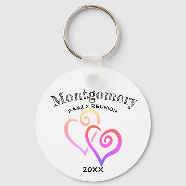 Custom Family Reunion Rainbow Color Linked Heart Keychain (Front)