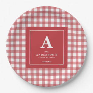 Custom Family Reunion Red Gingham Paper Plate