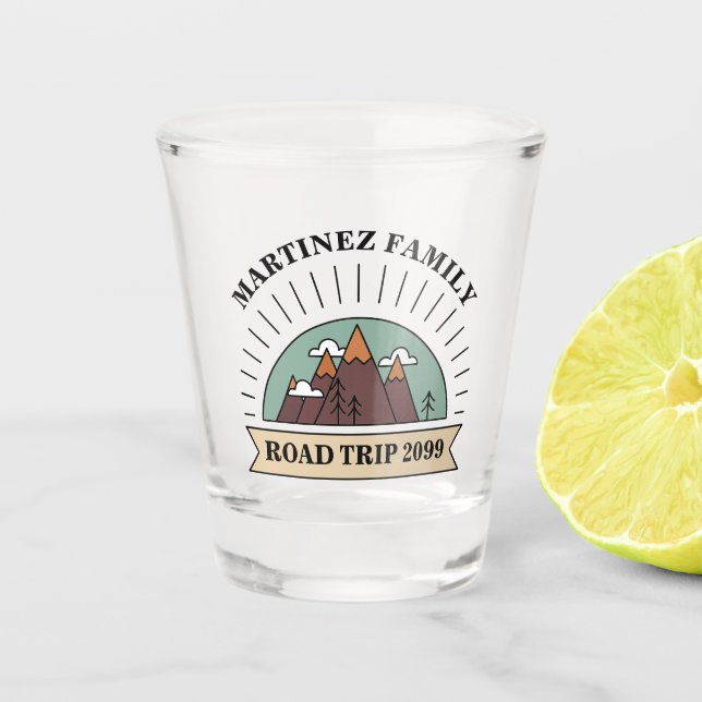 Custom Family Reunion Road Trip Mountain Shot Glass (Front)