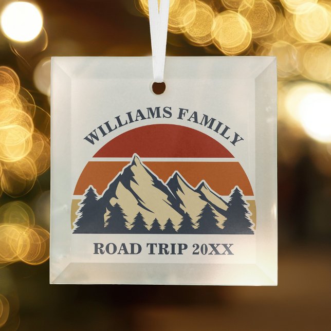 Custom Family Reunion Road Trip Sunset Keepsake  Glass Ornament (Creator Uploaded)