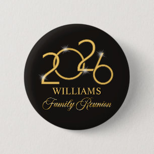 Custom Family Reunion Souvenir Pin, Black Gold 2 Inch Round Button