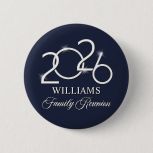 Custom Family Reunion Souvenir Pin, Navy Silver 2 Inch Round Button