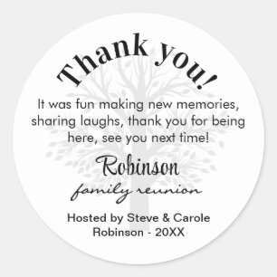 Custom Family Reunion Thank You Favor Bag 3-in  Classic Round Sticker