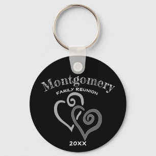 Custom Family Reunion Two Grey Linked Heart Keychain