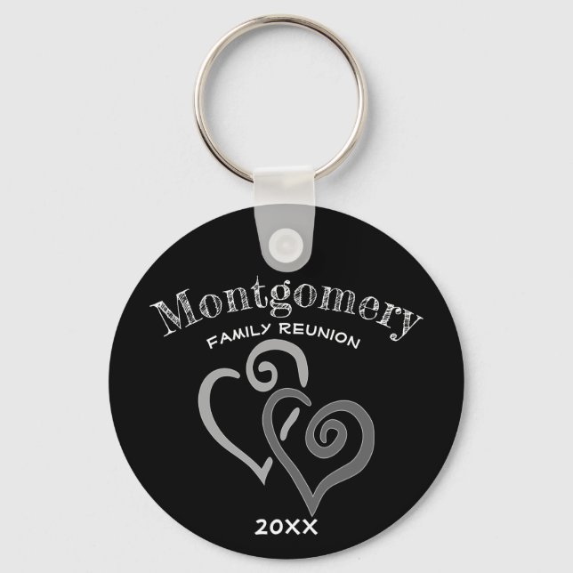 Custom Family Reunion Two Grey Linked Heart Keychain (Front)